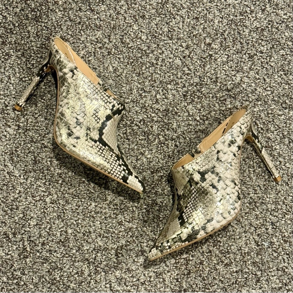 Express Metallic Snakeskin Pointed-Toe High Heel Mules - Picture 3 of 10